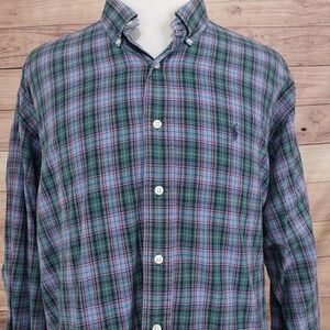 Ralph Lauren BLAKE Fit Shirt Mens 2XL Blue Plaid Long Sleeve Button Up Polo